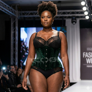 <b>Underbust</b> Steelboned Green Velvet Corset With Green Satin Trim For Sexy Women Outfit - Product Image 2