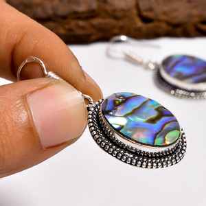 Iridescent <b>Abalone</b> <b>Shell</b> Dangle Earrings Handmade Sterling Silver Boho Gemstone Jewelry Gift For Women - Product Image 6