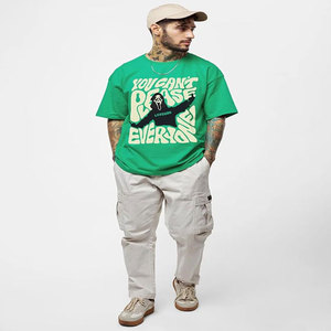 240G coupe ample coton indien à manches courtes unisexe haute rue pour hommes hors épaule large solide sérigraphie T-shirt - Product Image 2