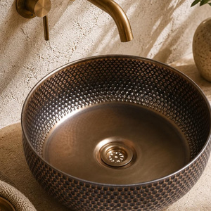 Lavabo de cobre martillado a mano, lavabo de baño de cobre hecho a mano, lavabo decorativo rústico de lujo para el hogar moderno y hoteles. - Product Image 4