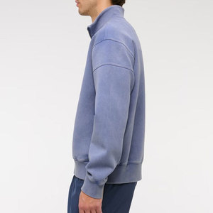 Men's Black Quarter Zip French Terry Embroidered <b>Sweatshirt</b> Slim Fit Stand Collar Solid Color Long <b>Sleeve</b> Customizable Winter - Product Image 2
