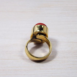 Gold Plated Red Coral <b>Ring</b> Natural Moonga Stone <b>Ring</b> <b>Statement</b> jewelry - Product Image 4