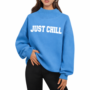 Sweat-shirt à col montant minimaliste uni en coton oversize, pull chaud d'hiver, style streetwear décontracté, haut basique - Product Image 1