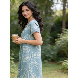 Camisón Largo Estampado Cómodo para Mujer Alpine, Mangas Cortas con Bolsillo Lateral Completo, Ropa de Dormir Suave - Product Image 1