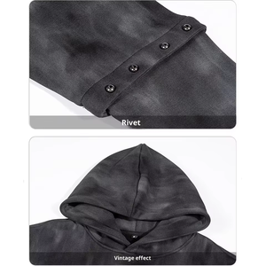 Hoodie Boxy Homme Personnalisé en Tissu Solide Délavé à l'Acide 480 g/m² avec Manches Détachées, Design Riveté, Impression 3D en Relief, Streetwear, Impression Gonflée - Product Image 4
