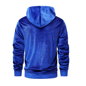 Men's <b>Velvet</b> Hooded Sweatshirt Solid Blue Regular Fit Casual Autumn Pocket Design Knitted <b>Hoodie</b> trending new arrival 2026 style - Product Image 2