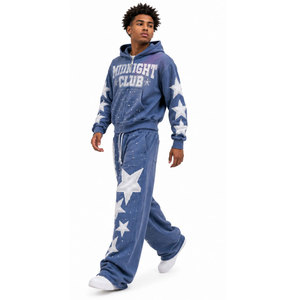 Ensemble de survêtement à capuche imprimé Midnight Club, coupe ample, en coton, motif étoiles bleues, unisexe, décontracté, pour l'automne - Product Image 4