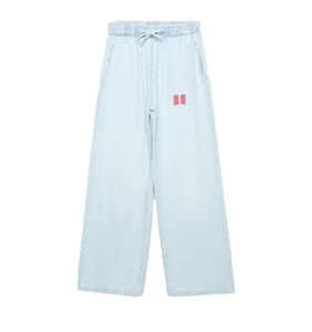 Customizable Women's Wide Leg Denim <b>Drawstring</b> <b>Trouser</b> High Quality Breathable Cotton Casual Women's Street Wear - Product Image 1