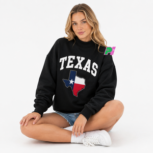 Sudadera de cuello alto negra de invierno para mujer con parche bordado de la bandera de Texas, estilo oversize, informal, 100% algodón polar, ecológica - Product Image 4
