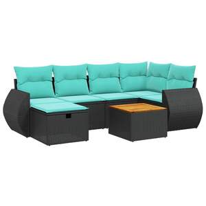 Juego de sofás de patio de ratán sintético negro de 7 piezas con cojines para sofás de jardín - Product Image 2