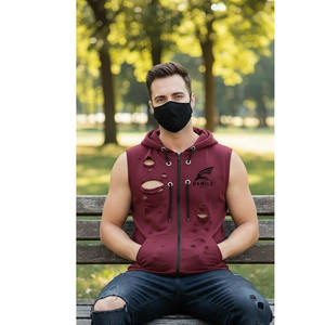 Sudadera con capucha sin mangas con cremallera de alta calidad para hombre, sudadera con capucha multicolor personalizada con cremallera, sudaderas y sudaderas con capucha básicas para hombre, mezcla de algodón - Product Image 5