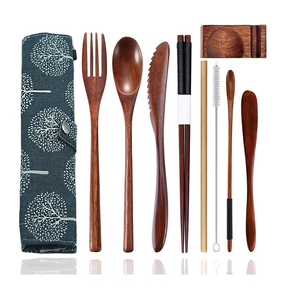 Reusable Sheesham Wooden Utensils for Eating Travel Wooden Spoons Forks Chopsticks Cutlery <b>Set</b> with Portable Case by AYAANS - Product Image 4