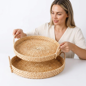 Plateau en rotin naturel de qualité supérieure pour fruits et boissons, élégant plateau décoratif pour salon ou terrasse, collection artisanale Ramadan - Product Image 1