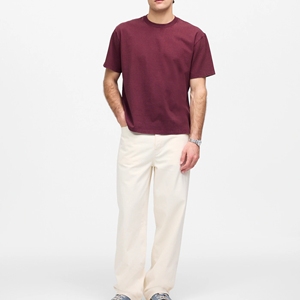 Camisetas de Punto de Algodón Puro 100% Transpirables para Hombre, Corte Holgado Básico, Tejido de Lana, Bordado Frontal con Letra, Secado Rápido, Personalizables - Product Image 1