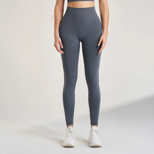 Leggings de yoga jaunes unis à taille haute et longueur intégrale de la marque Run Apparel, sans coutures, avec taille élastique et extensibilité quadridirectionnelle - Product Image 6