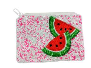 Pochette à monnaie de voyage en polyester, style décontracté, forme carrée, motif pastèque brodé à la main, mini pochette zippée - Product Image 3