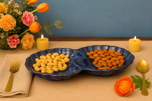 Plateau de service double en céramique bleue de qualité supérieure pour amandes et noix de cajou, élégant plateau décoratif pour fruits secs pour la salle à manger - Product Image 4