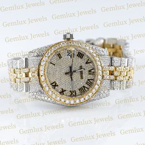 Luxury Wear Iced Out D VVS Moissanite Diamond Two Tone Roman Dial Acero inoxidable Hip Hop Reloj de diamantes para hombres - Product Image 2