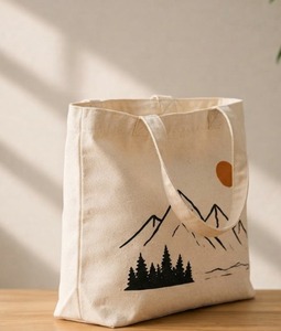 Mountain Print Cotton Canvas Tote Bag Eco Friendly <b>Cream</b> Large Capacity Outdoor Sunset Landscape Shoulder <b>Handbag</b> Reusable Tote - Product Image 3