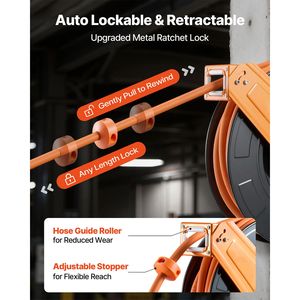 Tubo Flessibile Retrattile in Gomma da 1/2 Pollice x 50 Piedi, 300 PSI Max, con Avvolgitore Automatico e Cavo da 5 Piedi per Applicazioni Idriche - Product Image 3