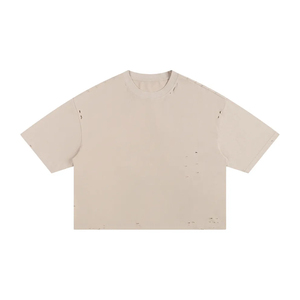 T-shirt Homme 290 GSM Grammage Lourd, Logo Personnalisé, Coupe Courte Boxy, Teint Uni, 100% Coton, Effet Déchiré, Style Hip Hop - Product Image 1