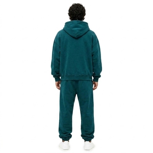 Men 2 Piece Gothic Tracksuit Set Oversized Hoodie Jogger Star Cross Patch Applique Fleece Custom OEM Wholesale Manufacturer - Product Image 3