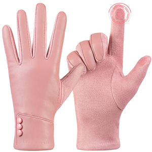 Brown Leather <b>Touch</b> <b>Screen</b> Wrist Length <b>Gloves</b> Thermal Breathable Plain Style Daily Use Winter Outdoor Ski & Sports - Product Image 1