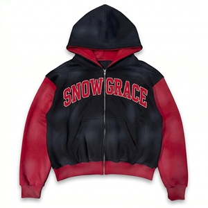 Sudadera con Capucha para Hombre Snow Grace, Forro Polar, Cierre Frontal con Cremallera, Logotipo, Corte Regular, Invierno, Casual, Rojo y Negro - Product Image 1
