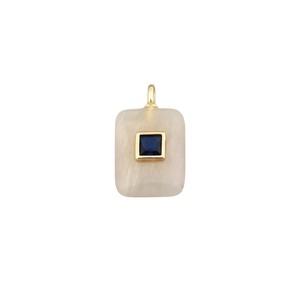 <b>Moonstone</b> Rectangle <b>Pendant</b> Double Stone Charm Gold Plated CZ Accent Handmade Jewelry Gift for Women - Product Image 2