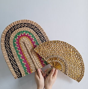 Eco Friendly Seagrass Handfan Woven Wicker Braid <b>Fan</b> Natural Palm Leaf Style <b>Handheld</b> <b>Fan</b> For Summer Wedding Favors Pack - Product Image 4