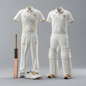 Ensemble uniforme de cricket blanc à manches courtes pour homme avec accents bleus, vêtements de sport respirants en polyester, coupe classique, toutes saisons - Product Image 2