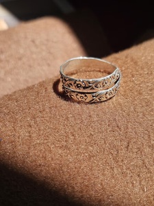 Bague en argent sterling 925 à double bande avec motif floral pour femme, bijoux en argent gravé, style minimaliste bohème chic, cadeau - Product Image 4