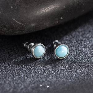 Natural Larimar <b>Stud</b> Earrings 925 Sterling <b>Silver</b> Gemstone Bezel Jewelry For Women Gift Wholesale - Product Image 6