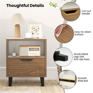 Set di 2 Comodini Unici a 3 Livelli con Venature del Legno e Bianco Crema, Tavolino da Camera con Design a Blocchi di Colore e Cassetto con Ripiano Aperto - Product Image 6