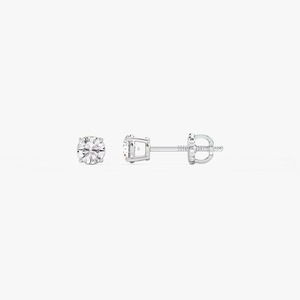 Round Cut Lab Grown Diamond Classic Four Prong Threaded <b>Back</b> Stud <b>Earrings</b> 14K White Gold Rhodium Plated 0.5 Carat Trendy - Product Image 1