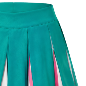 Jupe plissée bleu sarcelle pour cheerleading avec bordure rayée rose et blanche, uniforme de performance athlétique pour femmes et filles, tenue d'équipe - Product Image 6