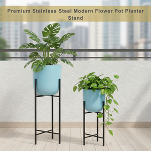 Support de pot de fleurs moderne en fer de qualité supérieure, portable, bleu cyan, écologique, à poser au sol, pour une utilisation intérieure et extérieure, pour la maison - Product Image 2
