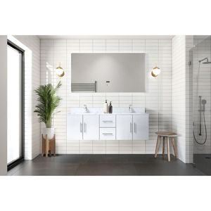 Bianco lucido 60 In. W X 22 In. D doppio bagno vanità Carrara marmo Top bagno vanità - Product Image 3