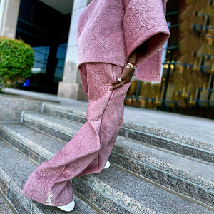 Ensemble de survêtement deux pièces JAYCAN SPORTS rose en cuir véritable écologique matelassé, coupe ample, unisexe, streetwear, manches longues - Product Image 6