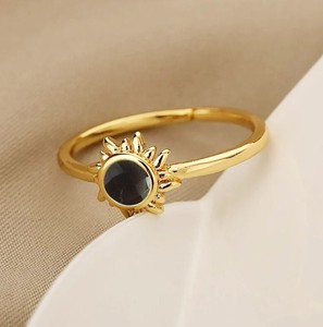 Natural Black Onyx Gemstone Sunburst <b>Rings</b> - Gold Plated <b>Adjustable</b> <b>Ring</b> for Women Jewelry - Product Image 3