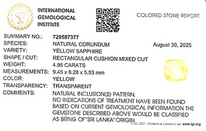 Zafiro amarillo natural de 4.95 quilates, talla cojín, de Sri Lanka, piedras sueltas para la fabricación de joyas y anillos, tabla Ratti 5.25 YSCIN-133 - Product Image 6