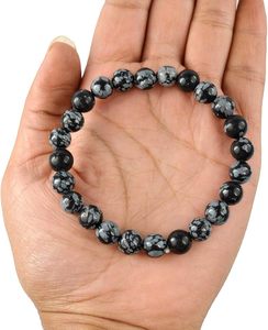 Bracelet en obsidienne flocon de neige, perles polies en forme de sphère, bijoux en cristal écologiques - Product Image 1