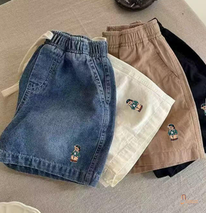 Shorts Bermuda noirs avec broderie d'ours, taille élastique décontractée, pantalon court pour enfants - Product Image 6