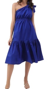 Vestido elegante de satén y algodón con hombros descubiertos para mujer 2024, estilo Vintage hasta la rodilla de alta calidad para oficina, suministro en stock al por mayor - Product Image 4