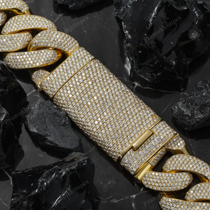 สร้อยคอเงินแท้ 925 แบบ Cuban Link ขนาด 32 มม. ยาว 22 นิ้ว ประดับเพชร Moissanite ความใส VVS คุณภาพสูง สไตล์ฮิปฮอป ชุบทอง GRA - Product Image 3