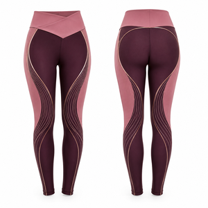 MEGAMAPLE High Waist Full Length Yoga <b>Leggings</b> Geometric Color Blocking Sublimation Printed Contrast <b>Stitch</b> Elastic Waist - Product Image 1