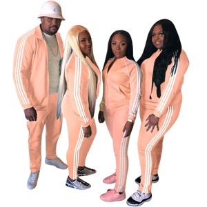 Latest design women's <b>white</b> <b>stripped</b> round neck zipper hoodie with matching joggers trousers - Product Image 2