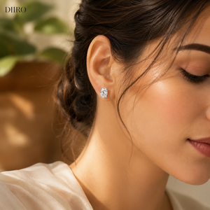 ต่างหูเพชรโมอิสซาไนต์ชุบทองคำขาว 14K ทรงกลมเจียระไนแบบบริลเลียนท์ เครื่องประดับคลาสสิกสำหรับผู้หญิง - Product Image 5