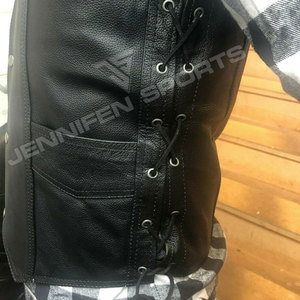 Custom Men's Black Leather Biker <b>Vest</b> With Pockets New OEM Cowhide <b>Vest</b> For Winter Motorcycle Riding - Product Image 3