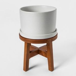 Maceta Minimalista de Concreto con Soporte de Madera Gris, Macetero Interior para Plantas Verdes - Product Image 6